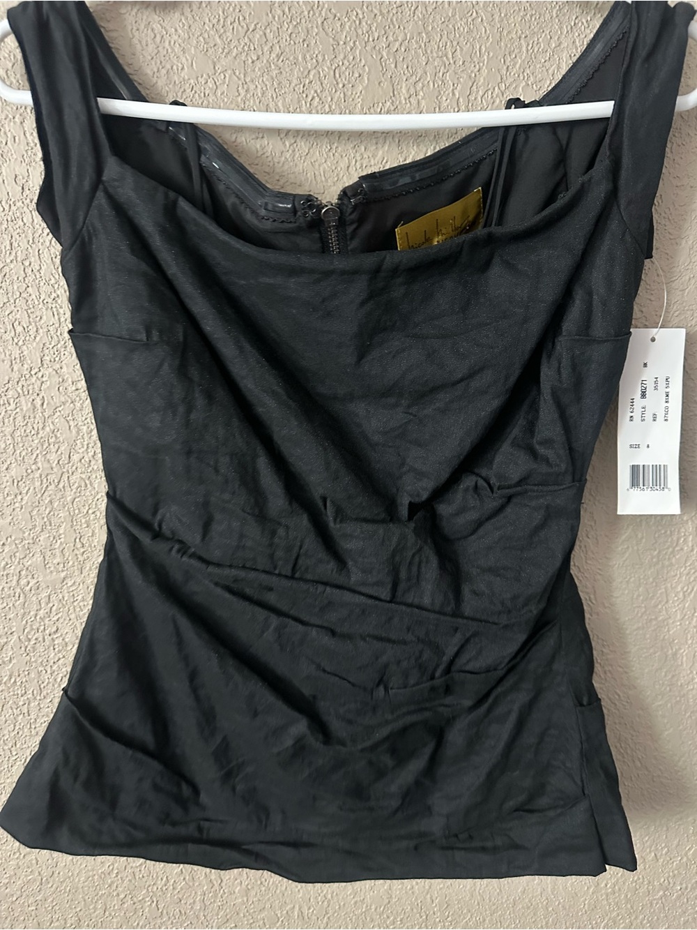 Nicole Miller Women’s Ruched Cap Sleeve off shoulder Top Black hi Size 8